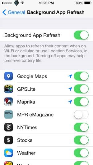 iOS Background Apps Settings